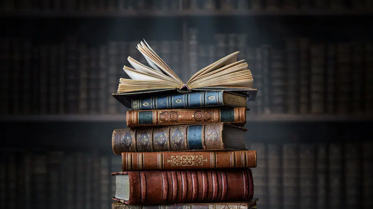 pile of old books stock image