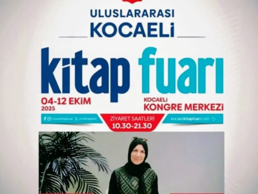 15. Kocaeli Kitap Fuarı’nda, imza etkinliğimde siz değerli okurlarımı bekliyor olacağım. Kitapların büyülü dünyasında gezinmek, sözlerle hasbihal etmek üzere bir araya gelmek hepimize iyi gelecektir. Görüşmek ümidiyle, selam ve sevgiler… 04-12 Ekim 2025 Kocaeli Kongre Merkezi Söyleşi/İmza Salon B 56 Ziyaret Saatleri: 10.30 – 21.30